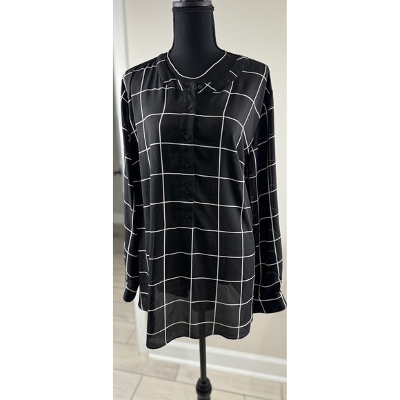 Lane‎ Bryant Blouse Top Grid Print Button Down Long Sleeve Plus Size 22/24 - Picture 1 of 6